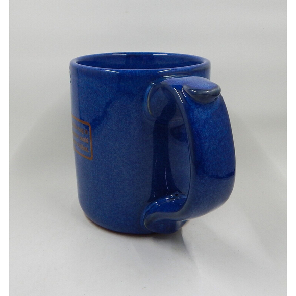 Lefty's Coffee Mug Cup Blue Glazed Pottery Thumb's Up Hazardous Warning - Picture 5 of 8